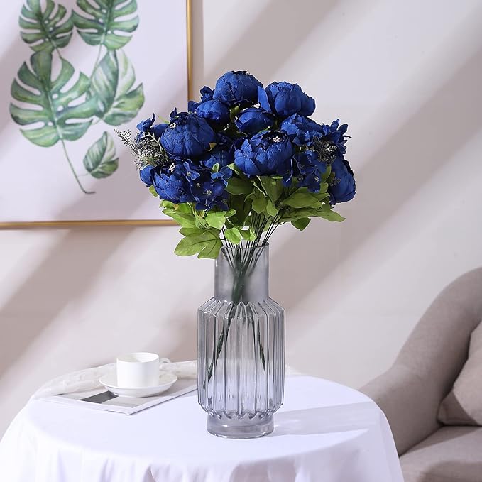 Duovlo Artificial Peony Silk Flowers Fake Flowers Vintage Wedding Home Decoration,Pack of 1 (Navy)