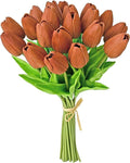 Mandy's Artificial Tulips 20 Stems Burnt Orange PU Faux Flowers for Wedding Home Decor 13.5 Inch
