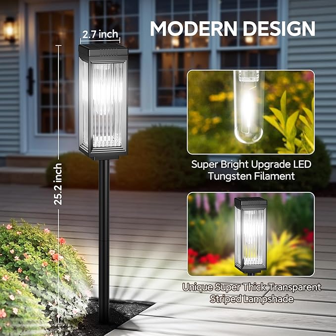 Solar Pathway Lights Outdoor, 6 Pack Upgraded Solar Lights Outdoor Waterproof, Bright Up to 15 Hrs Auto On/Off Garden Light for Yard Patio Lawn Path Walkway Driveway Outside Decor(Cool White)