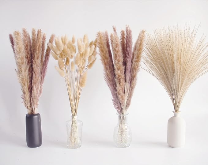 Natural Dried Pampas Grass Decor, Brown Pampas Grass， Bunny Tails Dried Flowers, Reed Grass Bouquet for Wedding Boho Flowers Home Table Decor, Fall Decor，Rustic Farmhouse Party (100 in Total )