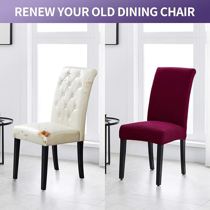 Joccun Chair Covers for Dining Room Set of 4,Dining Chair Slipcovers Stretch Dining Room Chair Covers Seat Protector,Washable Parsons Chair Cover for Home,Hotel(Wine Red,4 Pack)