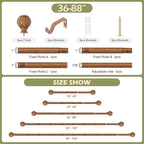 Wood Boho Curtain Rods for Windows:36-88Inch Wooden Farmhouse Curtain Rod for Bedroom Living Room,Heavy Duty Adjustable Rustic Decorative Drapery Rods with Vintage Imitation Wood Finial,Brown