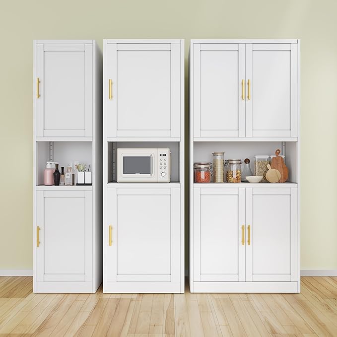 Tall Narrow Storage Cabinet 66.93" H Tall Bathroom Cabinets Metal Pantry Cabinet, 4 Adjustable Shelves for Kitchen, Home Office, Living Room, Dinning Room (16 inches Wide White)