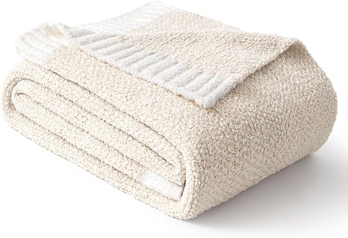 MIULEE Cream Super Soft Throw Blanket for Couch, Cozy Fluffy Warm Throws Knit Blankets for Sofa, Bed, Chair, Living Room, Camping, Picnic, 50 x 60 inch