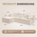 Hobestluk 96” Modular Sectional Sofa Couches L-Shape Couch 3 Seat Modular Sofa Memory Foam Sectional Couches for Living Room, Cloud Couch with Oversized Chaise (White, Stripe (Left Facing Chaise))