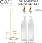 COOK WITH COLOR Glass Olive Oil Dispenser Bottle - 2 Pack, 17 oz Cruet - Elegant Carafe Decanter with Spout for Kitchen, Suitable for Vinegar, Coffee Syrups & Other Liquids