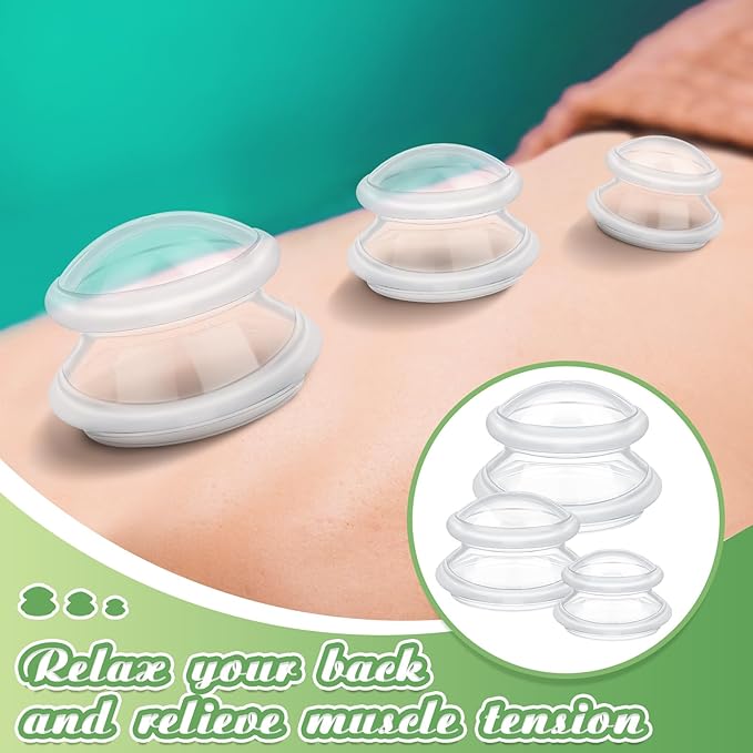 TrelaCo 6 Pcs Cupping Kit for Massage Therapy 3 Sizes Silicone Cupping Set Chinese Massage Therapy for Studio Household Cellulite Joint Pain Muscle Pain(Clear)