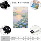 The hydrangea scenery all over the lake at sunset is suitable for posting in the living room bedroom office landscape poster wall painting