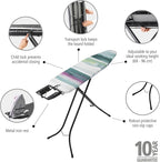 Brabantia Size A Compact Small Ironing Board (43x12 in) 7 Height Options, Adjustable Steam Iron Rest Holder (Morning Breeze) Non-Slip Feet, Anti-Collapse Child Locks