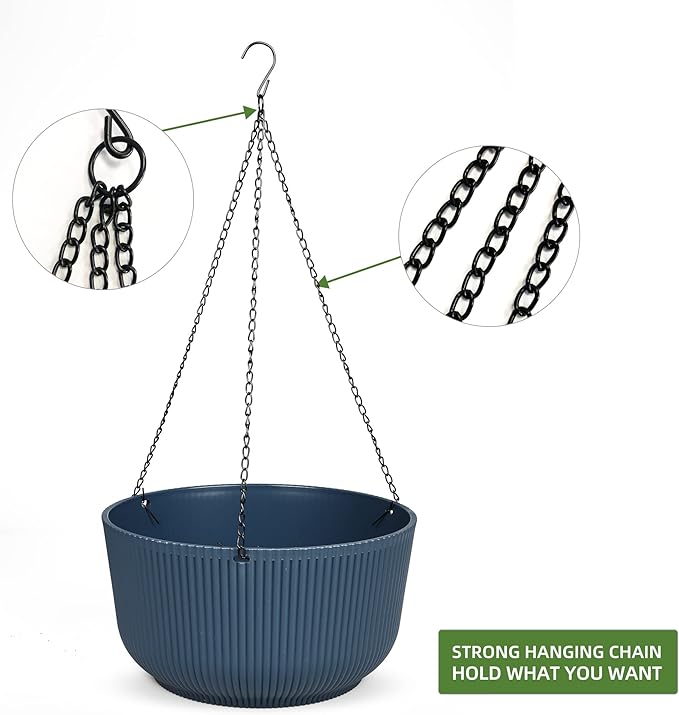 Dexceder 8.75 Inch Self Watering Hanging Planters Indoor Outdoor, Thickened Hanging Basket Flower Plant Pot (2 Pack, Deep Blue)