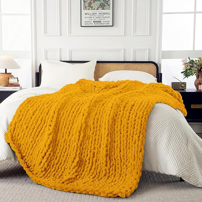 Ultra Soft Chunky Knit Blanket Throw -40x50 Hand Knitted Warm Chenille Throw Blanket, Home Decor Soft Thick Yarn Cable Knit Blanket Breathable Fleece Banket Christmas for Couch Bed Sofa Best GIF
