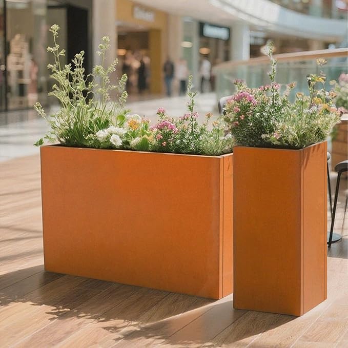 Galvanized Steel Metallic Heavy Planter for Outdoor Plants Metal Outdoor Planter Spliced Flower Box with Partitions for Outside,Indoor,Garden (Corten, 24 * 10 * 24)