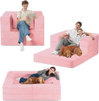 Folding Bean Bag Chair for Adults,3-in-1 Bean Bag Couch Faux Fur Floor Sofa Large Beanbag Convertible Bean Bag Sofa Bed with Pillow in Bedroom,Living Room,Apartment(Twin,Pink)