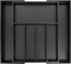 VaeFae Premium Bamboo Drawer Organizer, Expandable Silverware Drawer Organizer, Cutlery Tray with Dividers for Kitchen Utensils (Black, Large)