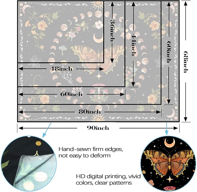 Aipon Orange Butterfly Moon Flower Tapestry Botanical Floral Plant Boho Tapestry for Bedroom Aesthetic Vintage Tapestries Wall Hanging for Living Room Dorm (44.00'' × 60.00'', Orange)