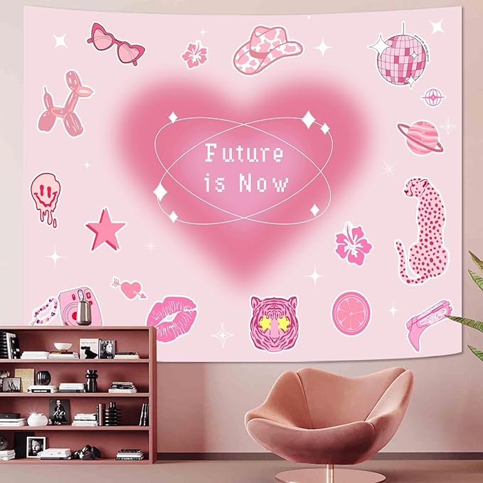 Lunerfex Y2K Tapestry Pink Wall Tapestry, Cute Tapestries for Bedroom Funny Tapestries Wall Hanging for Bedroom Living Room Decor Pink-4 44"x60"