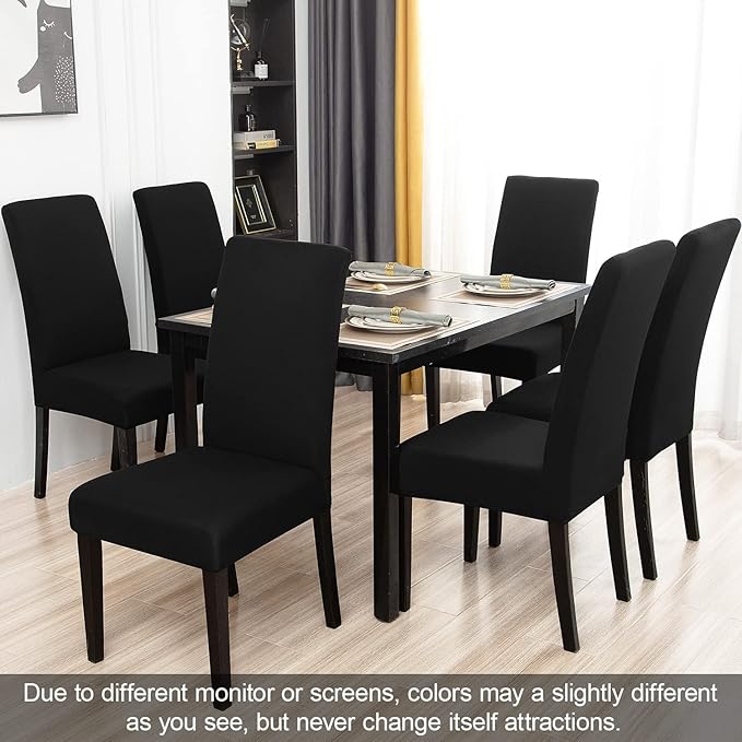 JQinHome Dining Room Chair Covers Set of 8, High Stretch Chair Slipcover Removable Washable Chair Seat Protector Cover for Home Party Hotel Wedding Ceremony (Black)