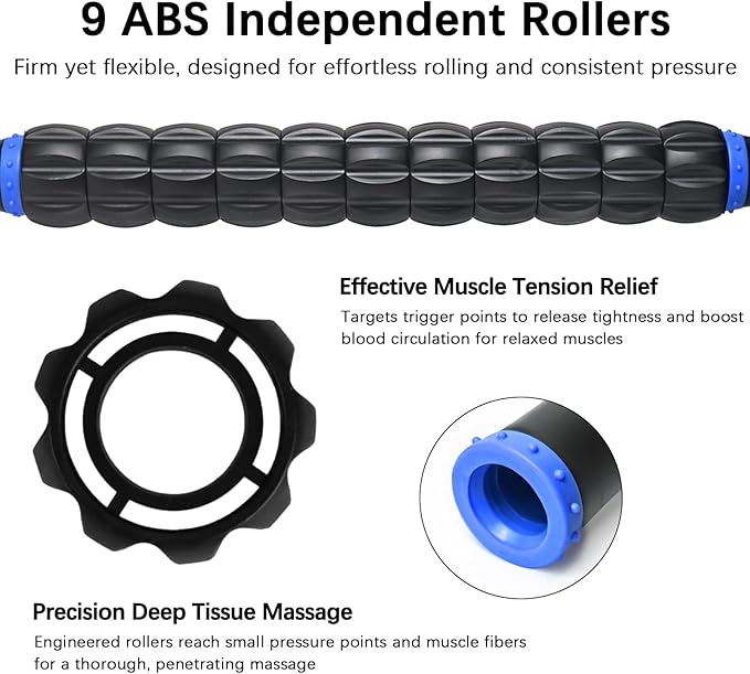 Muscle Roller Stick for Athletes - Deep Tissue Fascia Blaster & Roller Massager for Myofascial Pain Relief - Handheld Physical Therapy & Recovery Tool(Blue black-18 inch)