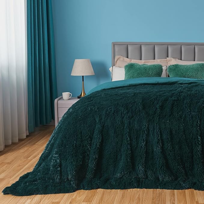 GONAAP Fuzzy Faux Fur Throw Blanket Queen Size Dark Teal Super Soft Cozy Plush Fuzzy Shaggy Blanket for Couch Sofa Bed (Dark Teal, Queen(90"x90"))