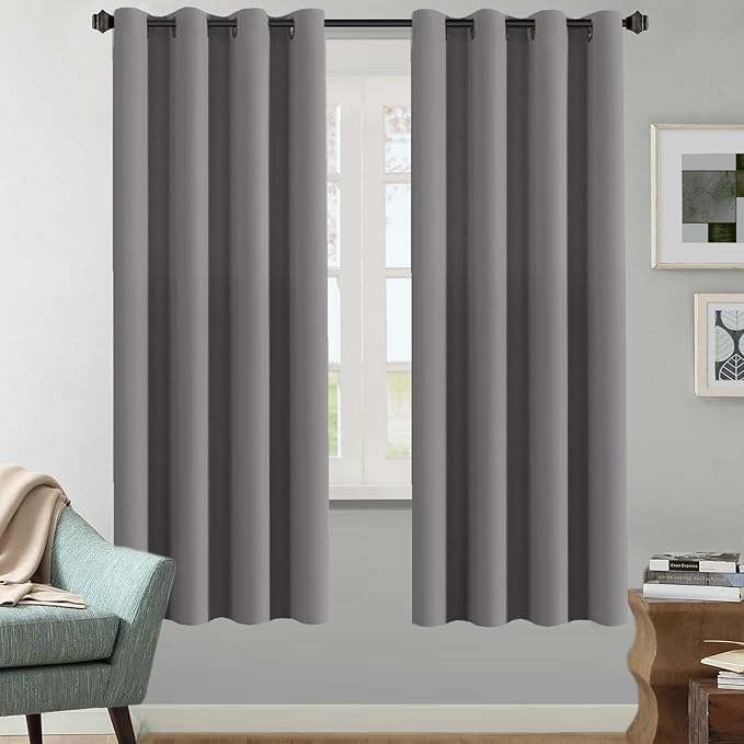 H.VERSAILTEX Solid Grey Color Thermal Insulated Blackout Curtains Metal Grommet Curtain Panels Room Darkening Window Drapes for Bedroom/Living Room 52 x 72 Inch Set of 2