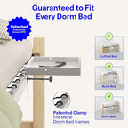 BedShelfie Bedside Shelf for Bunk Bed & Top Bunk, College Dorm Room Essentials, Loft Nightstand, Floating Bed Side Table Tray Storage, Dorm Room Decor by Smallish - (Flexfit Model, White)