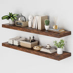 Heimlove 48W x 12D Long Floating Shelf, 12 Inch Deep Floating Shelves for Wall Set of 2, Wood Shelves for Bedroom Living Room Bathroom Kitchen Home Office, Rustic Brown