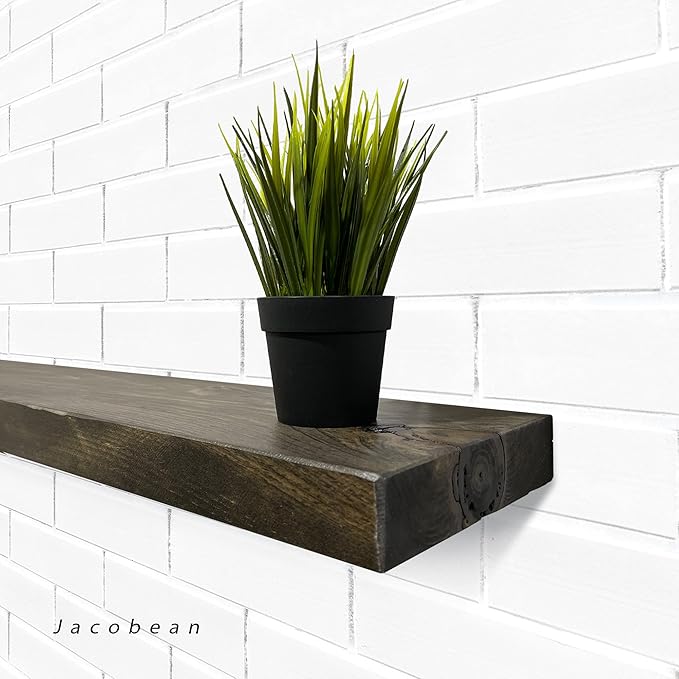 URBANDI, Rustic Floating Shelves, Set of 2, Hidden Bracket, Solid Wood, Heavy Duty, Wall Mounted Shelves, (Dark Brown, 24Wx12D)