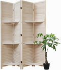Room Divider with Shelves, 5.6 Ft Tall Folding Wood Screen with Double Hinges for Home Office Bedroom Hotel Decoration (4 Panels, White-Washed)