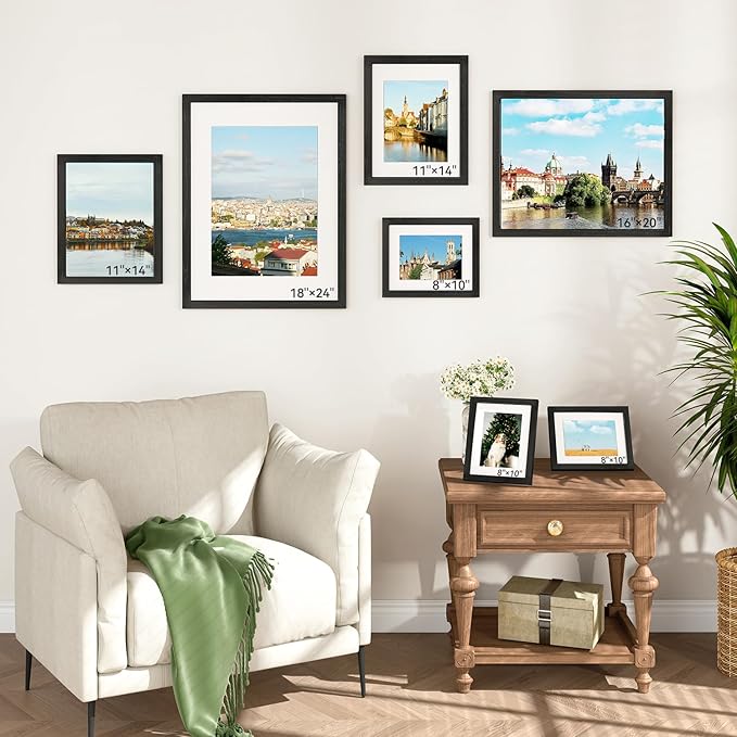 IBUYKE 8x10 Picture Frame,Solid Oak Wood 8x10 Photo Frame with Mat to 5x7,10x8 Picture Frames With Tempered Glass,Tabletop or Wall Mount Display,Home Decor,Black Oak 8 x 10 Frame,UWPF0810B