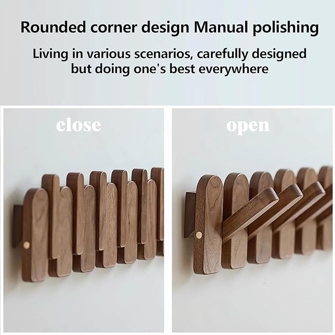 Wall Mounted Piano Key Hanger | Flip Style Hook | Entrance Wall Art Hook, Made of Oak Wood (3 Times Painted, 4 Times Polished) (Arc Beech, 10Hooks)
