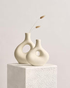 NOBULA White Ceramic Donut Vases – Modern Home Decor for Living Room, Bedroom & Table Centerpiece - Minimalist Nordic – Unique Vases for Olive Plant & Flowers – Decorative Coffee Table Vase Set of 2