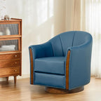 360° Swivel Accent Chair, Modern Leather Barrel Club Chair with Leather Upholstery and Sturdy Wood Base, Comfortable Armchair for Living Room, Bedroom, Reading Nook, Blue