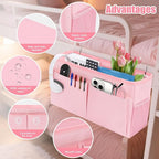 Bedside Caddy Organizer with Fixed Straps, Bunk Bed Caddy ideal for Home, Bunk Bed, Dorm, Hospital, Crib, Versatile Bedside Storage Solution (Pink)