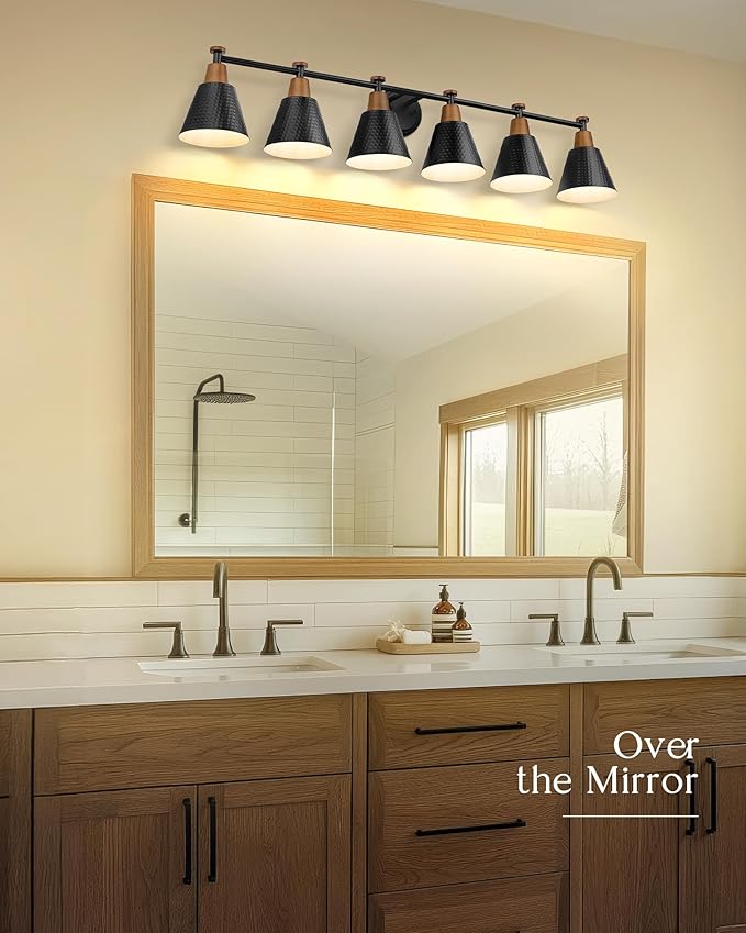 FEMILA Black 6 Light Bathroom Vanity Light, Vintage Bathroom Light Fixtures Over Mirror, E26 Base, 4FG59B-6W BK