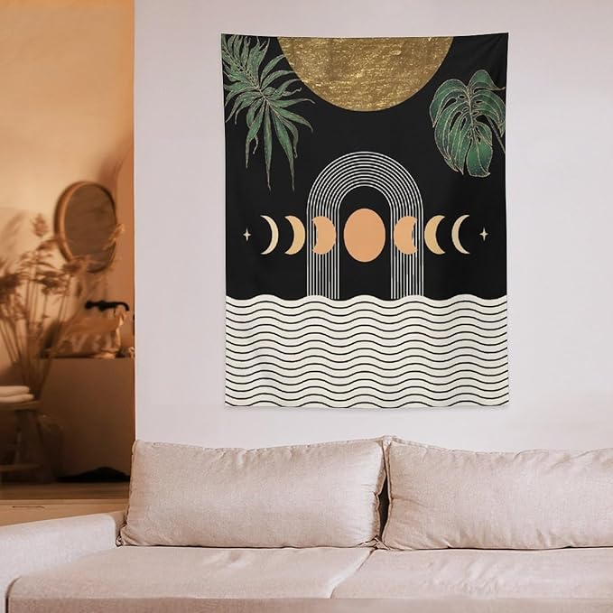 Abstract Boho Tapestry, Mid Century Tropical Tree Leaves Modern Geometric Arch Bohemian Botanical Tapestry, Home Aesthetic Wall Hanging Art Decor for Living Room Bedroom Dormitory 30x40 Inch