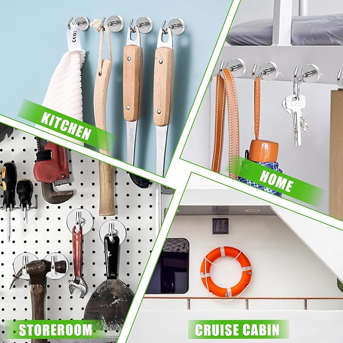 MIKEDE Magnetic Hooks Heavy Duty, 40lbs Earth Magnets with Hooks for Refrigerator, Strong Magnets with Rust Proof Metal Hooks for Cruise Cabins, Classroom, Outdoor - Pack of 20