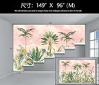 Watercolor Pink Tropical Botanical Leaf Wallpaper Mural for Nursery Girls Bedroom (Not Peel and Stick)