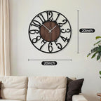 Maxstar Round Wall Clock for Living Room Decor Battery Operated Non Ticking Silent Vintage Black Metal Wood Clocks for Home Living Room Garden Farmhouse Office Kitchen Decoration -20 inch