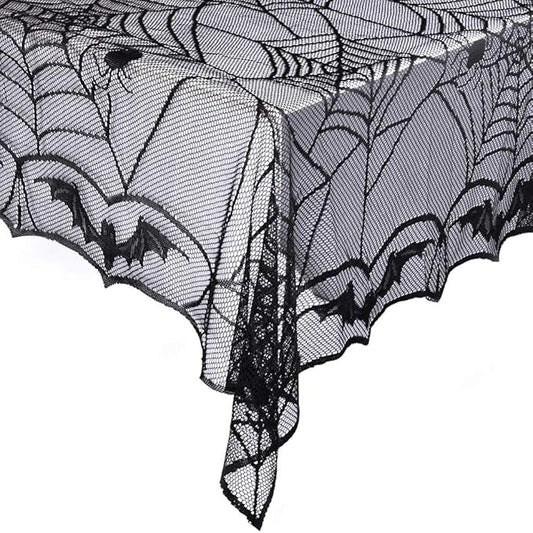 eZAKKA Halloween Table Cloth, Spider Web Table Cloth Black Tablecloth Lace Fabric Table Cloths Halloween Table Cover for Rectangle for Parties Gothic Spooky Home Decorations, 48x96 Inch