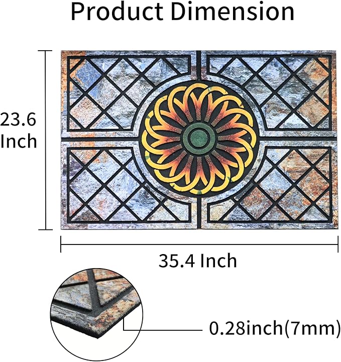 Door Mat Welcome Mat, Heavy Duty Door Mat 23.6 x 35.4 Inch Front Door Mat Rug Doormat for Outdoor Entrance Home Non-Slip Rubber Rug for Front Door, Outside, Entryway, Patio (Flower)