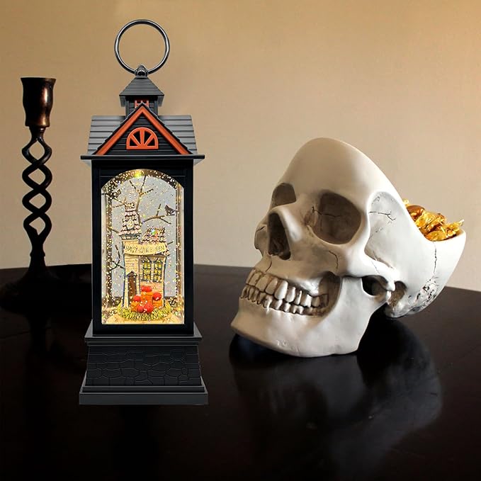 Halloween Snow Globe Lantern with 6 Hour Timer,Halloween Decorations Indoor for Home,Halloween Decor,USB or Battery Powered for Halloween Lanterns,Halloween Spooky Town