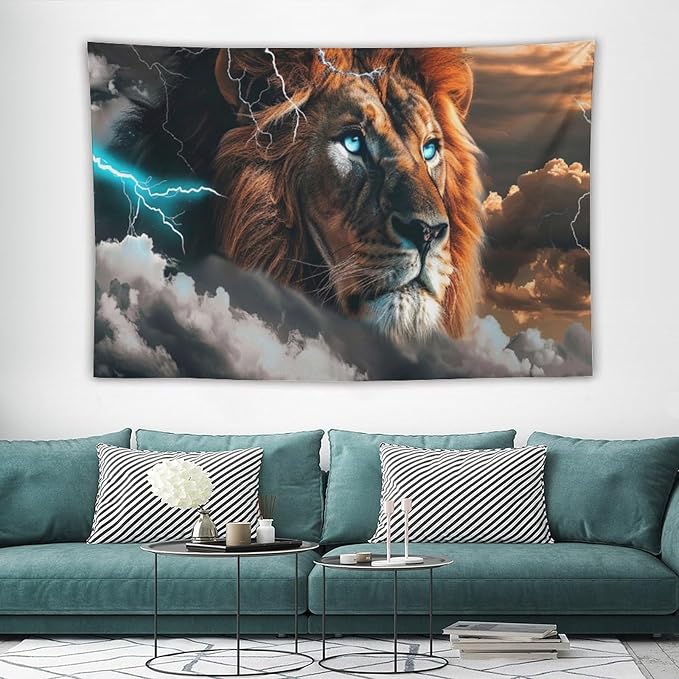 Lion Tapestry Lion Tapestries Christian Fabric Wall Hanging Aesthetic Space Indoor Outdoor Wall Art Tablecloth Bedspread for Bedroom Dormitory Living Room Home Decor 40"x60"