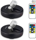 Wireless Spotlight Battery Operated, LED Picture Lights, Stick on Uplighting for Indoor Plant Tree Painting Artwork Portrait Photo Art, Dimmable Accent Puck Light with Remote, 2 Pack