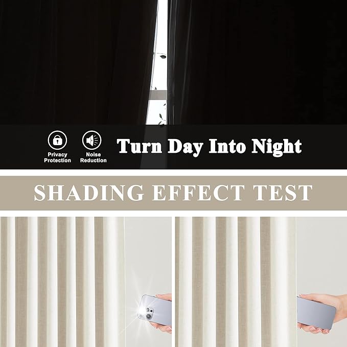 Vision Home Natural Pinch Pleated Full Blackout Curtains Linen Blended Room Darkening Window Curtains 90 inch for Living Room Bedroom Thermal Insulated Pinch Pleat Drapes with Hooks 1 Panel 60"Wx90"L