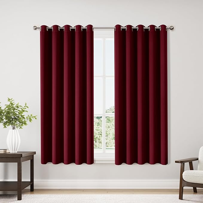 ChrisDowa Burgundyout Curtains 70 inches Wide for Bedroom - 2 Panels Set Extra Wide Grommet Thermal Insulated Room Darkening Curtains for Living Room (Burgundy, 70 x 63 Inch)