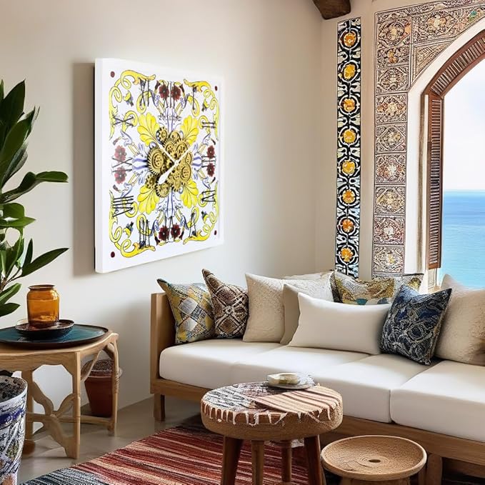 The Gears Clock Wall Clock Italy Collection with Moving Gears (Positano, 36 inch Square)