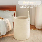 Large Woven Laundry Basket Hamper,60L Cotton Rope Storage Bin for Blankets,Toys and Clothes,Decorative Tall Nursery Hamper for Living Room,Baby Nursery,Bathroom and Bedroom,Beige