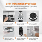 1/2 HP Garbage Disposal, TECASA Food Garbage Disposal with Power Cord, Stainless Steel Grinding System and 3-Bolt Mounting, Continuous Feed Compact Garbage Disposals, UL Certified, Taskmaid Series 50