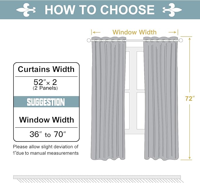 ChrisDowa Grommet Blackout Curtains for Bedroom and Living Room - 2 Panels Set Thermal Insulated Room Darkening Curtains (Stone Blue, 52W x 72L)