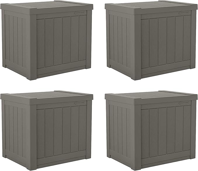 Suncast SS500ST 22 Gallon Small Resin Outdoor Patio Storage Deck Box (4 Pack)